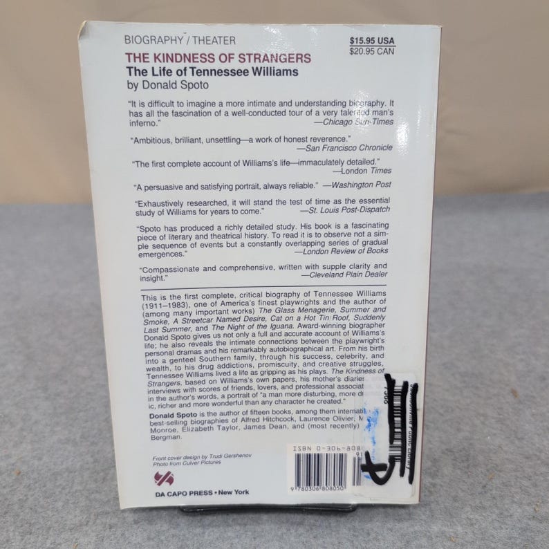 The Kindness of Strangers The Life of Tennessee Williams Donald Spoto Paperback image 2