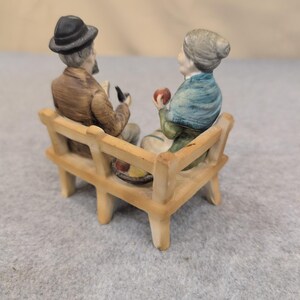 Vintage Hand Painted Porcelain Elderly Couple on Bench Figurine Matte Finish image 3