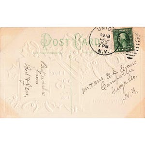 Vintage 1912 Embossed Christmas Postcard Holly Mistletoe Union NY Postmark B.102 image 2