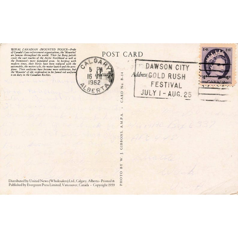 RCMP Mountie on Horseback Postcard 1959 Calgary Alberta 1962 Postmark Chrome image 2