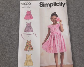 Simplicity S9320 Girls Dress Sewing Pattern Size 2-5 Sleeveless Cap Sleeve VG
