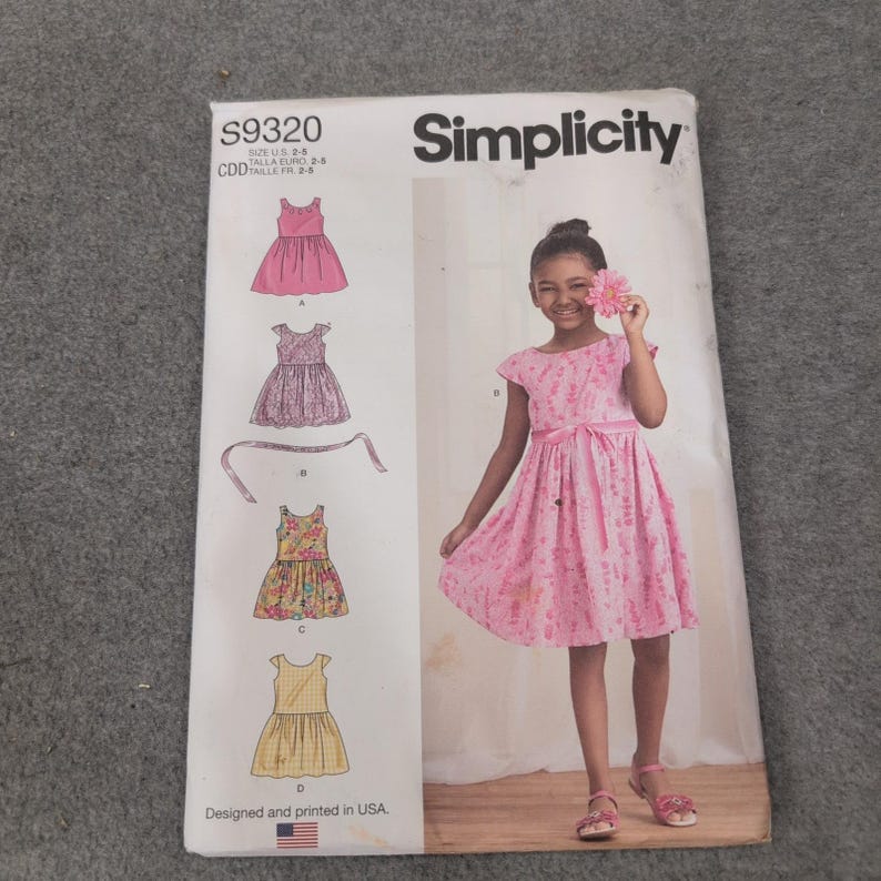 Simplicity S9320 Girls Dress Sewing Pattern Size 2-5 Sleeveless Cap Sleeve VG image 1