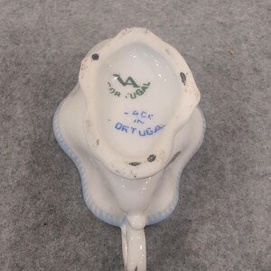 VA Portugal Miniature Porcelain Gravy Boat White Blue Gold Gilt Trim VG+ image 6