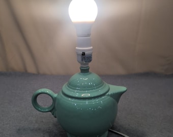Fiesta Seafoam Green Ceramic Teapot Table Lamp Novelty Kitchen Accent Light