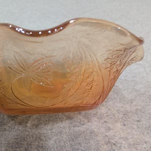 Vintage Jeanette Glass Iridescent Floragold Ruffle Edge Bowl Lotus Flower image 4