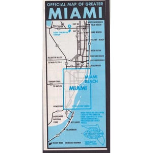 Vintage Official Map of Greater Miami Florida Attractions Beaches Brochure image 2