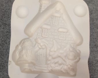 Santa House Mold Cast Plaster Ceramic Bisque Christmas Ornament Craft