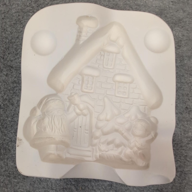 Santa House Mold Cast Plaster Ceramic Bisque Christmas Ornament Craft image 1