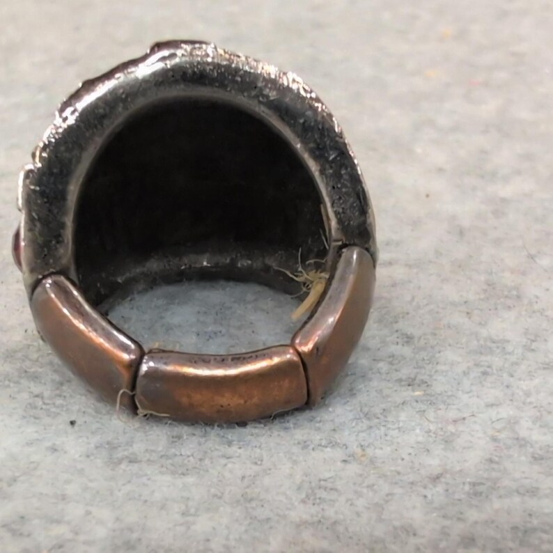 Vintage Sparkling Red Stone Statement Ring Adjustable Band Silver Tone image 3
