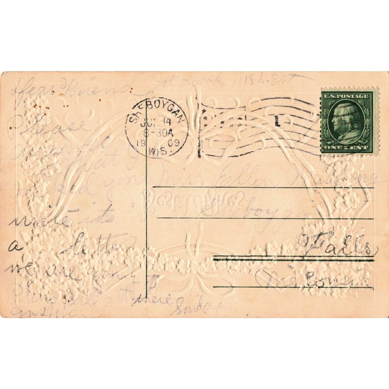 Vtg 1909 Embossed Best Wishes Postcard RPPC Era Sheboygan WI Franklin 1c image 2