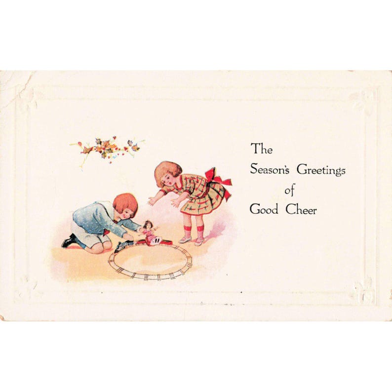 Vtg 1915 Christmas Postcard Children Toy Train Doll Cleveland Ohio VG image 1