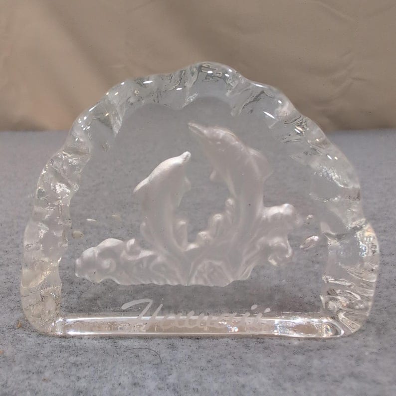 Frosted Glass Dolphin Hawaii Souvenir Paperweight Clear Textured Figurine image 1