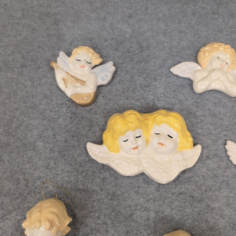 Vintage 1988 Ceramic Angel Cherub Wall Hanging Figurines Set of 9 Hand Painted image 5