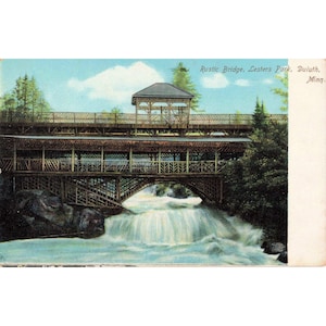 Lesters Park Rustic Bridge Duluth Minnesota Vtg Postcard Divided Back image 1