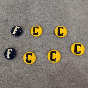 Vintage Block Letter Pinback Button Lot 7pc Blue F Yellow C Varsity Style Pins image 1