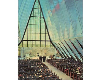 US Air Force Academy Chapel Interior 1965 Chrome Postcard Dexter Press Used