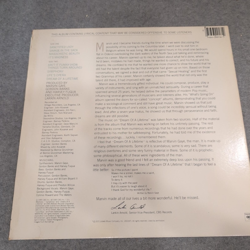 Marvin Gaye Dream of a Lifetime Vinyl LP Columbia FC 39916 1985 Soul Funk R&B image 2