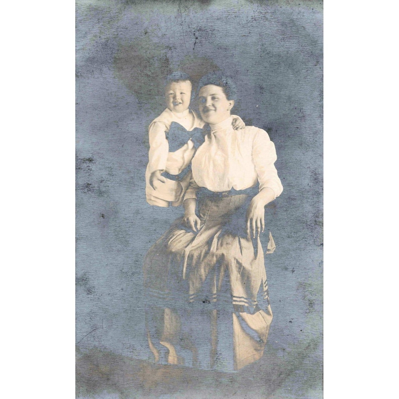 Antique RPPC Real Photo Postcard Mother and Child Portrait CYKO Stamp Box G image 1