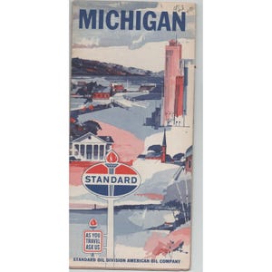Vintage 1963 Michigan Road Map Standard Oil American Oil Company image 1