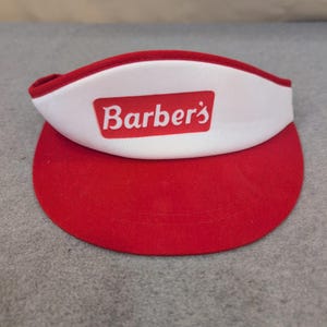Vintage Yupoong Barbers Sun Visor Hat Red White Made in Korea Adjustable Strap image 1