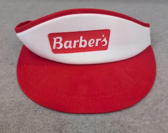 Vintage Yupoong Barbers Sun Visor Hat Red White Made in Korea Adjustable Strap