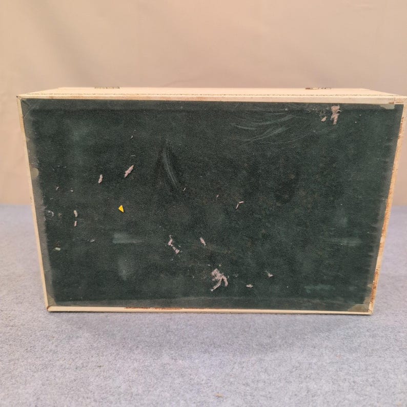 Vintage Cream Faux Leather Multi Tier Jewelry Box Red Velvet Lining Filigree image 8