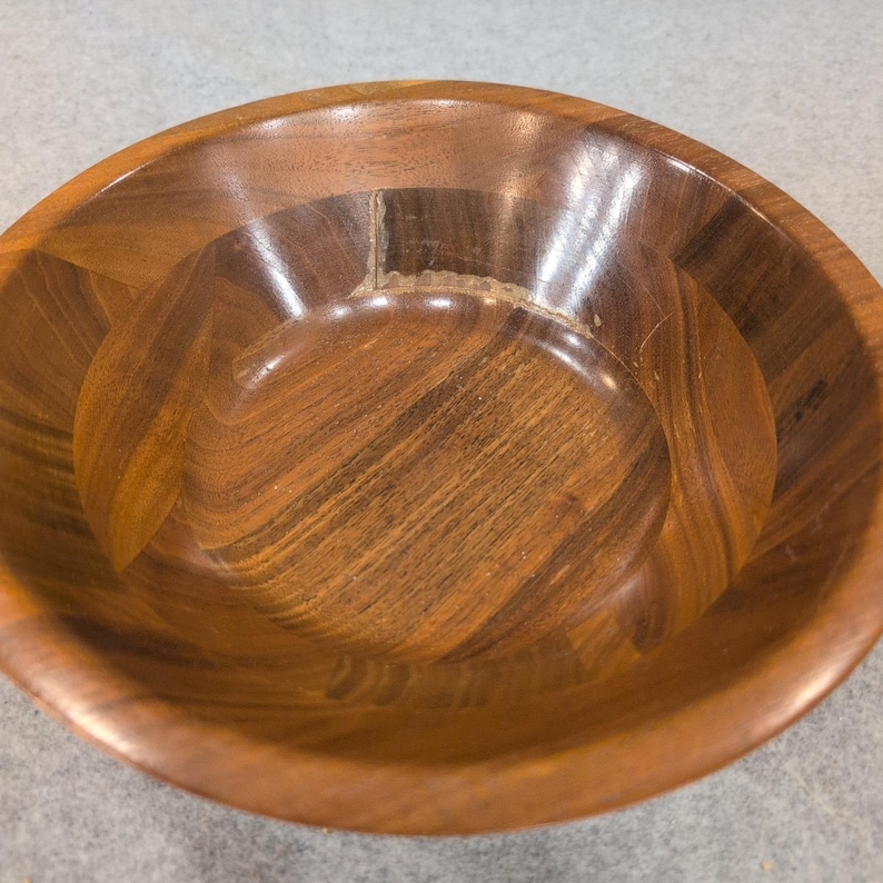 Mid Century Modern Segmented Wood Bowl Round Dark Walnut Finish Catchall image 2