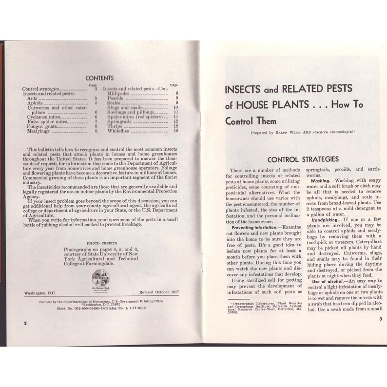 USDA Insects and Related Pests of House Plants Bulletin 67 Revised 1977 Booklet image 3
