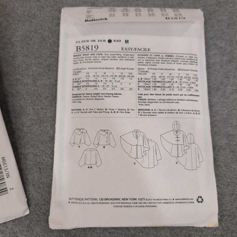 Butterick B5819 Misses Wrap and Cape Pattern Size ZZ L-XL-XXL Cut Complete image 2