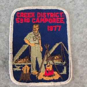 Creek District 53rd Camporee 1977 Scout Patch Vintage Embroidered Badge image 1