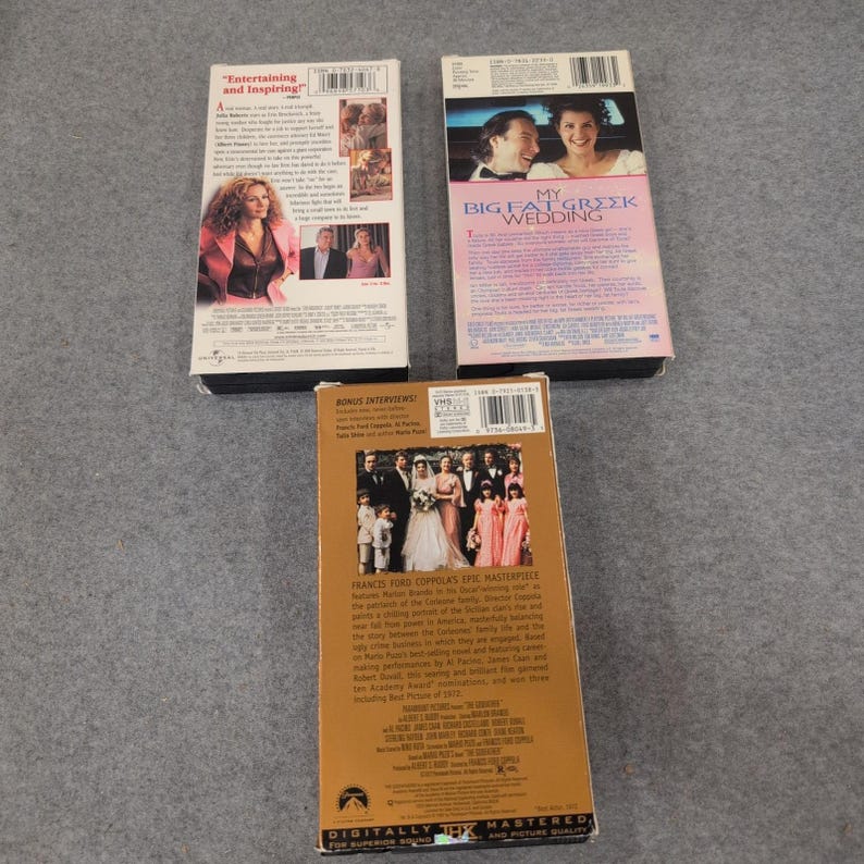 VHS Movie Lot The Godfather Erin Brockovich My Big Fat Greek Wedding 3 Tape Set image 2