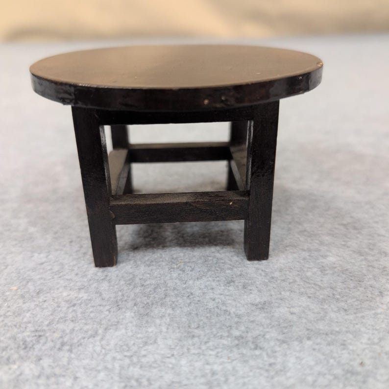 Miniature Dark Wood Round Table Dollhouse Furniture Accessory Decor image 1