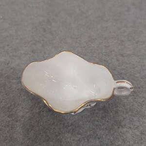 VA Portugal Miniature Porcelain Gravy Boat White Blue Gold Gilt Trim VG+ image 2