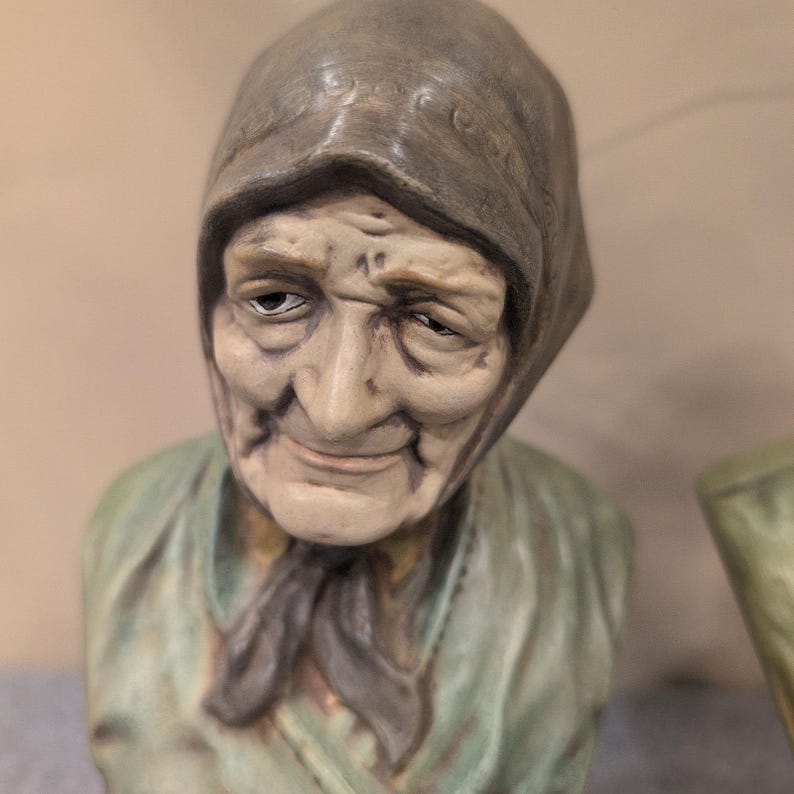Vintage Salty Dog and Sea Hag Beulah Ceramic Bust Figurines Nautical Decor Set image 4