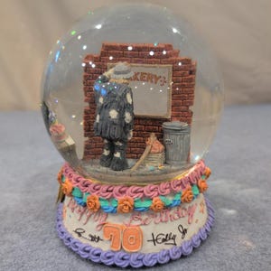 Happy 70th Birthday Signed Emmett Kelly Jr. Snow Globe Musical Clown Baker image 1
