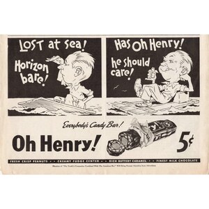 Vintage Oh Henry Candy Bar Magazine Ads Lot 6 Comic Style 5 Cent Confectionery image 2