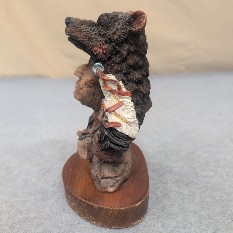 Native American Chief Bust Bear Headdress Feather Necklace Figurine Statue image 6