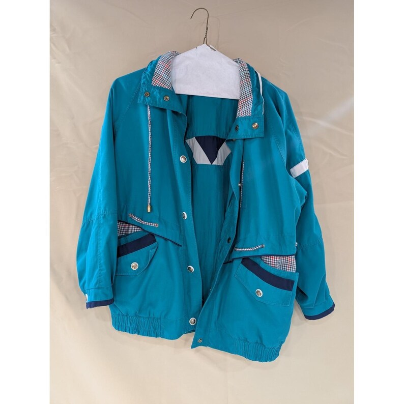 CURRENT SEEN Women's Vintage Windbreaker Jacket M Blue Snap Front Plaid Lining image 2