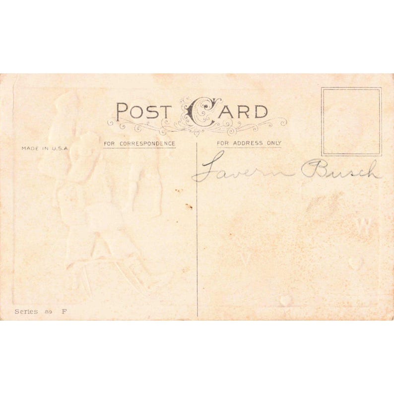 Vtg Valentine Postcard Stecher Litho Children Sledding Embossed Series 89 F image 2
