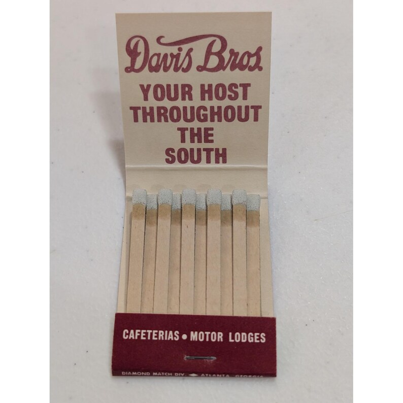 Cafeterías antiguas de Davis Bros. Motor Lodges Matchbook Diamond Match Atlanta imagen 3