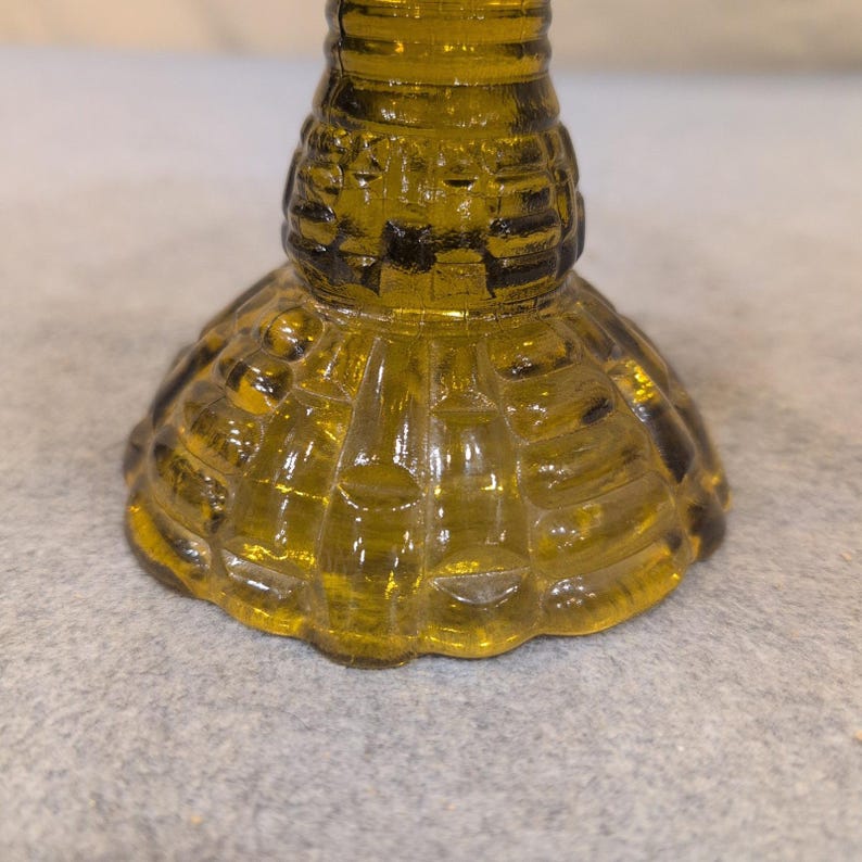 Vintage Olive Green Glass Compote Basketweave Scalloped Pedestal Candy Dish image 4