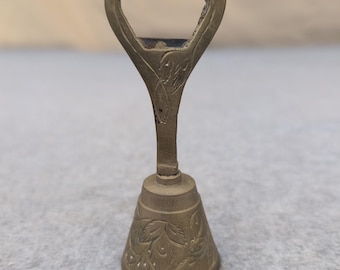 Vintage Brass Bell Bottle Opener Engraved Floral Design Unique Bar Tool