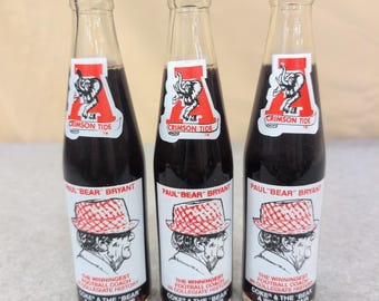Vintage Alabama Paul Bear Bryant Coca-Cola Bottles Crimson Tide Set of 3 10oz