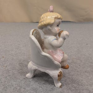 Vtg Porcelain Girl in Chair Figurine Gold Gilt Accents Numbered 2272 Pink Bow image 2