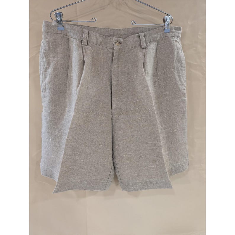 Vintage American Eagle Coarse Weave Men's Linen Pleated Dress Shorts - Size 38 image 5