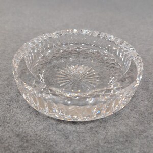 Vintage Crystal Glass Ashtray Clear Round Cut Diamond Pattern Tobacciana image 2