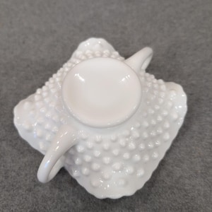 Fenton White Milk Glass Hobnail Ruffled Double Handled Bon Bon Candy Dish image 4
