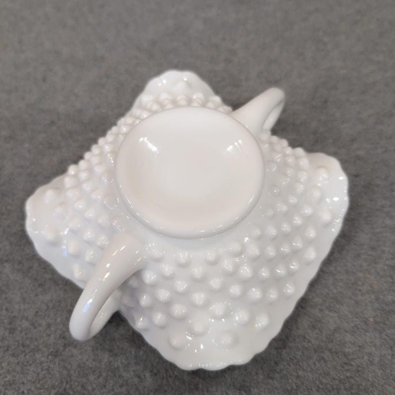 Fenton White Milk Glass Hobnail Ruffled Double Handled Bon Bon Candy Dish image 4