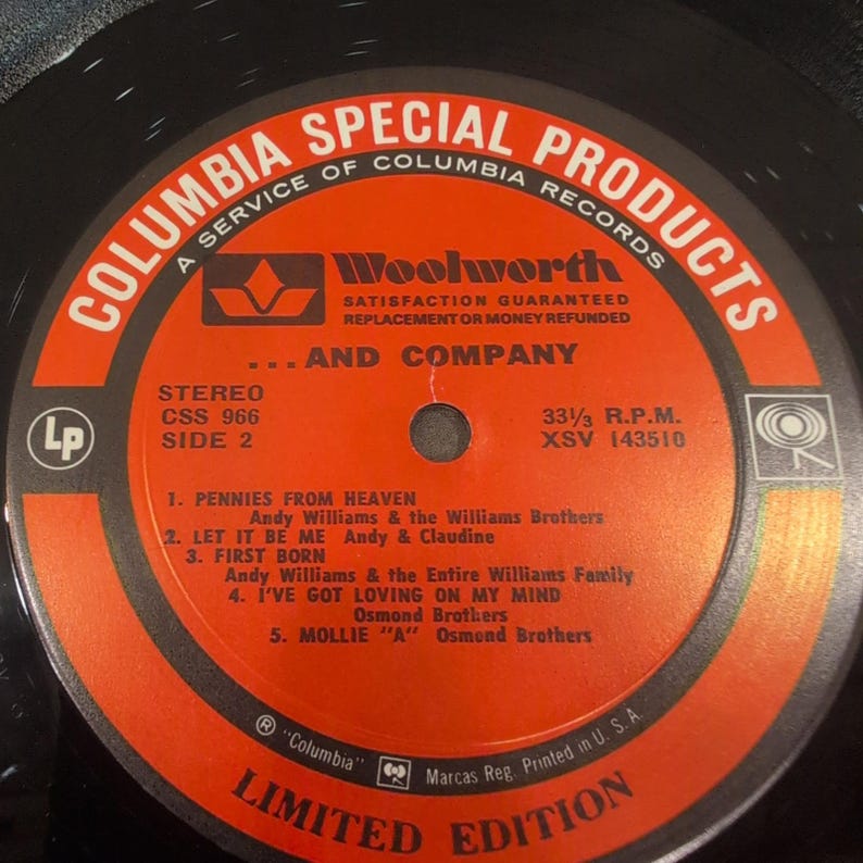 Andy Williams & Company Andy... Limited Edition Vinyl LP Columbia CSS 966 Stereo image 6