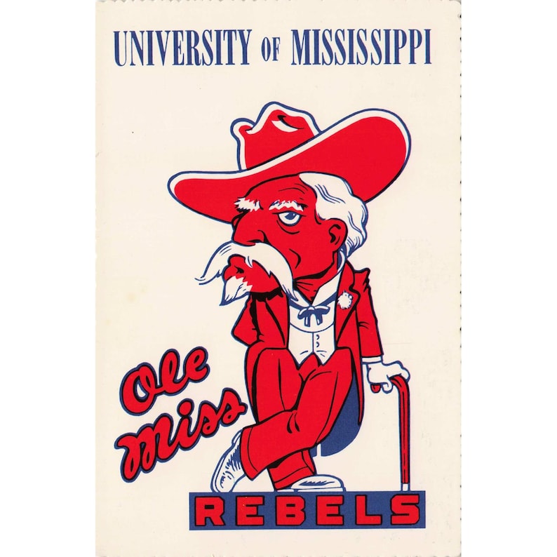 Ole Miss Rebels Colonel Reb Postcard Mirro-Krome H.S. Crocker Deep South VG+ image 1